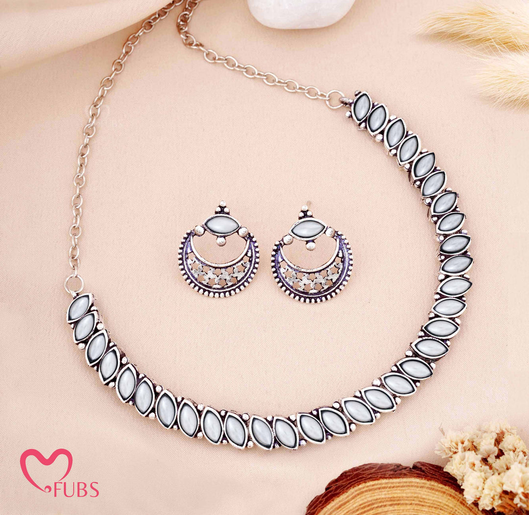 Antique Finish Stone Necklace Set with Matching Earrings