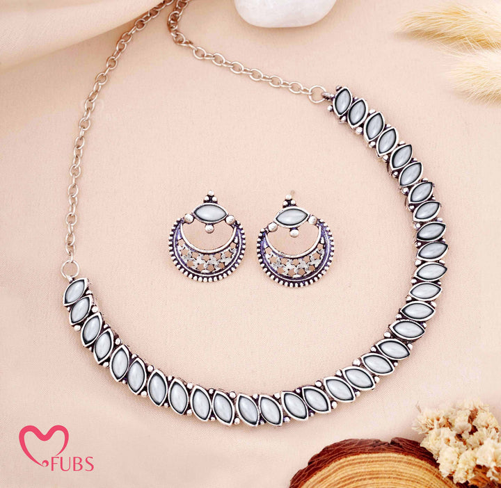 Antique Finish Stone Necklace Set with Matching Earrings