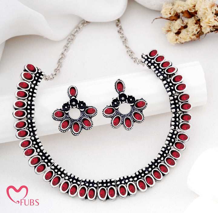 Antique Stonework Necklace with Floral Design Earrings