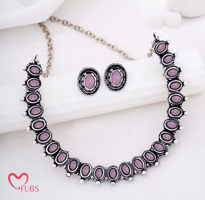 Antique Oval Stone Necklace with Matching Stud Earrings