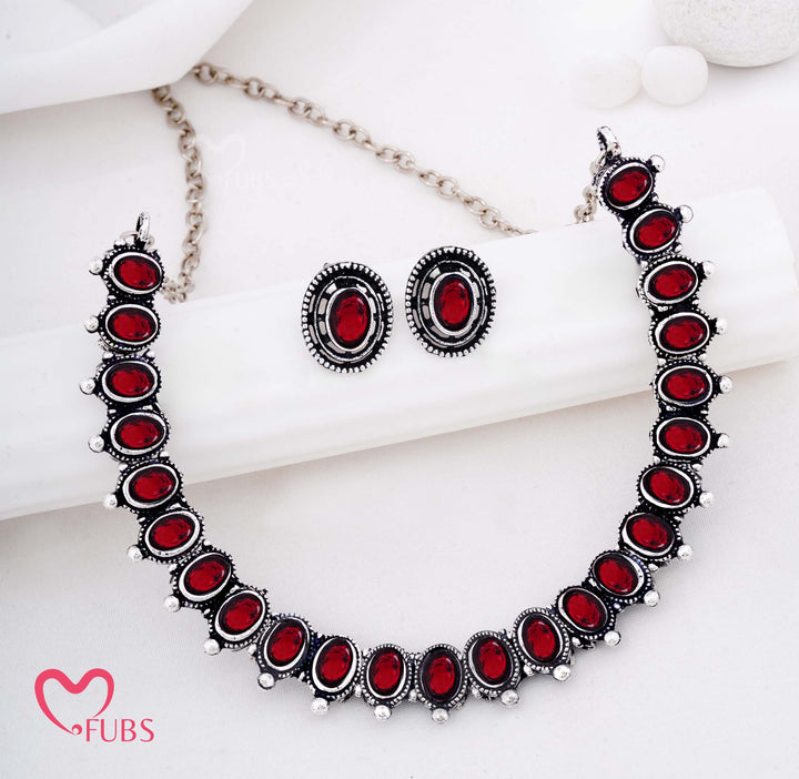 Antique Oval Stone Necklace with Matching Stud Earrings