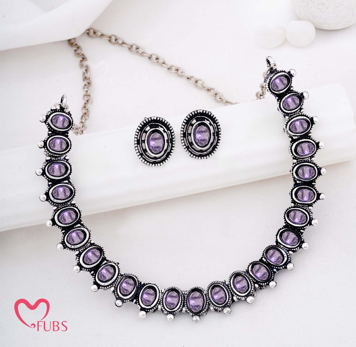 Antique Oval Stone Necklace with Matching Stud Earrings