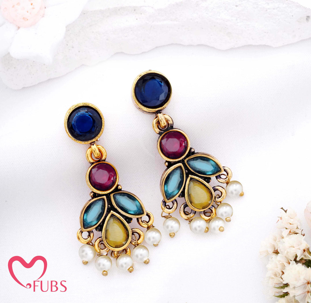 Gold Plated Floral Drop Earrings with Pearl Beads