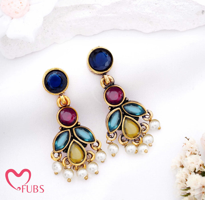 Gold Plated Floral Drop Earrings with Pearl Beads