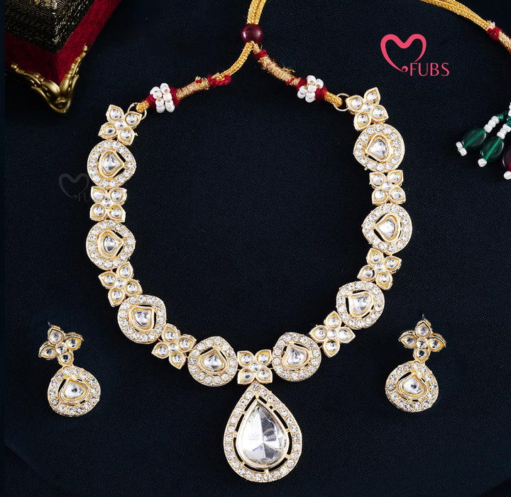 Traditional Polki Kundan Necklace Set with Earrings for Festive Wear