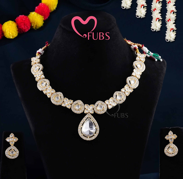 Traditional Polki Kundan Necklace Set with Earrings for Festive Wear