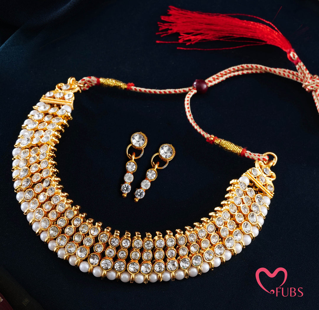 The "Virasat" Stone-Studded Gold Plated Choker with Pearl Border