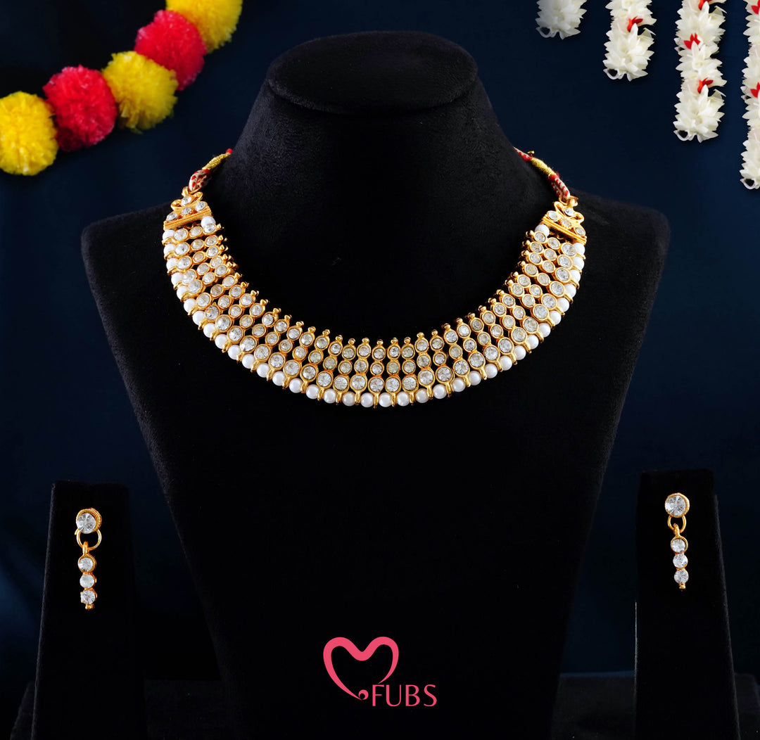 The "Virasat" Stone-Studded Gold Plated Choker with Pearl Border