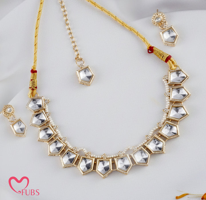 "Aura" Minimalist Gold-Finish Stone Choker Set with Delicate Maang Tikka