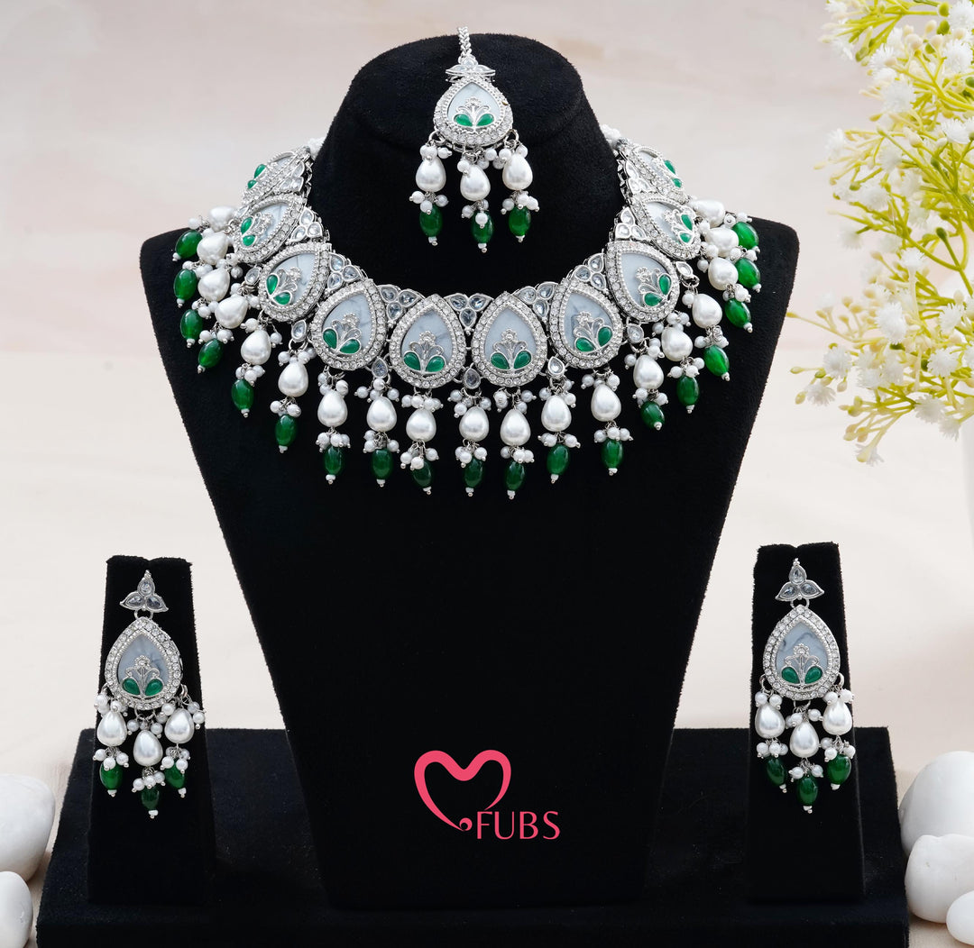 Heavy Stone Choker Set with Earrings & Tikka