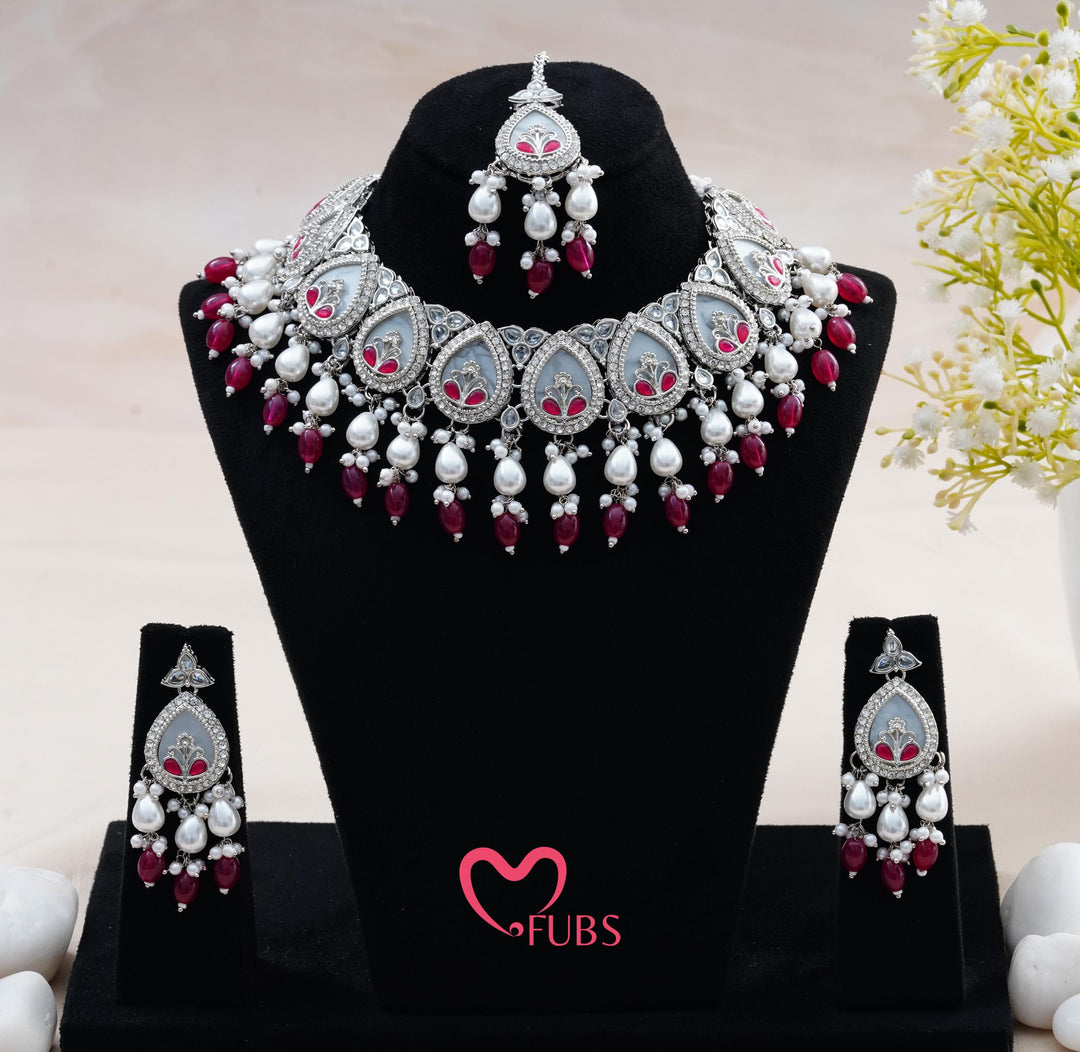 Heavy Stone Choker Set with Earrings & Tikka