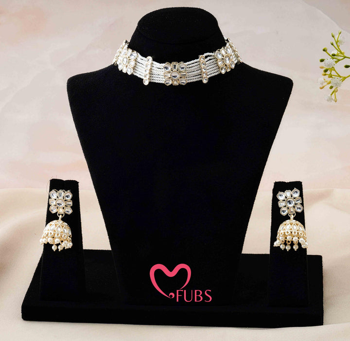 Kundan & Seed Pearl Choker Set with Jhumka Earrings