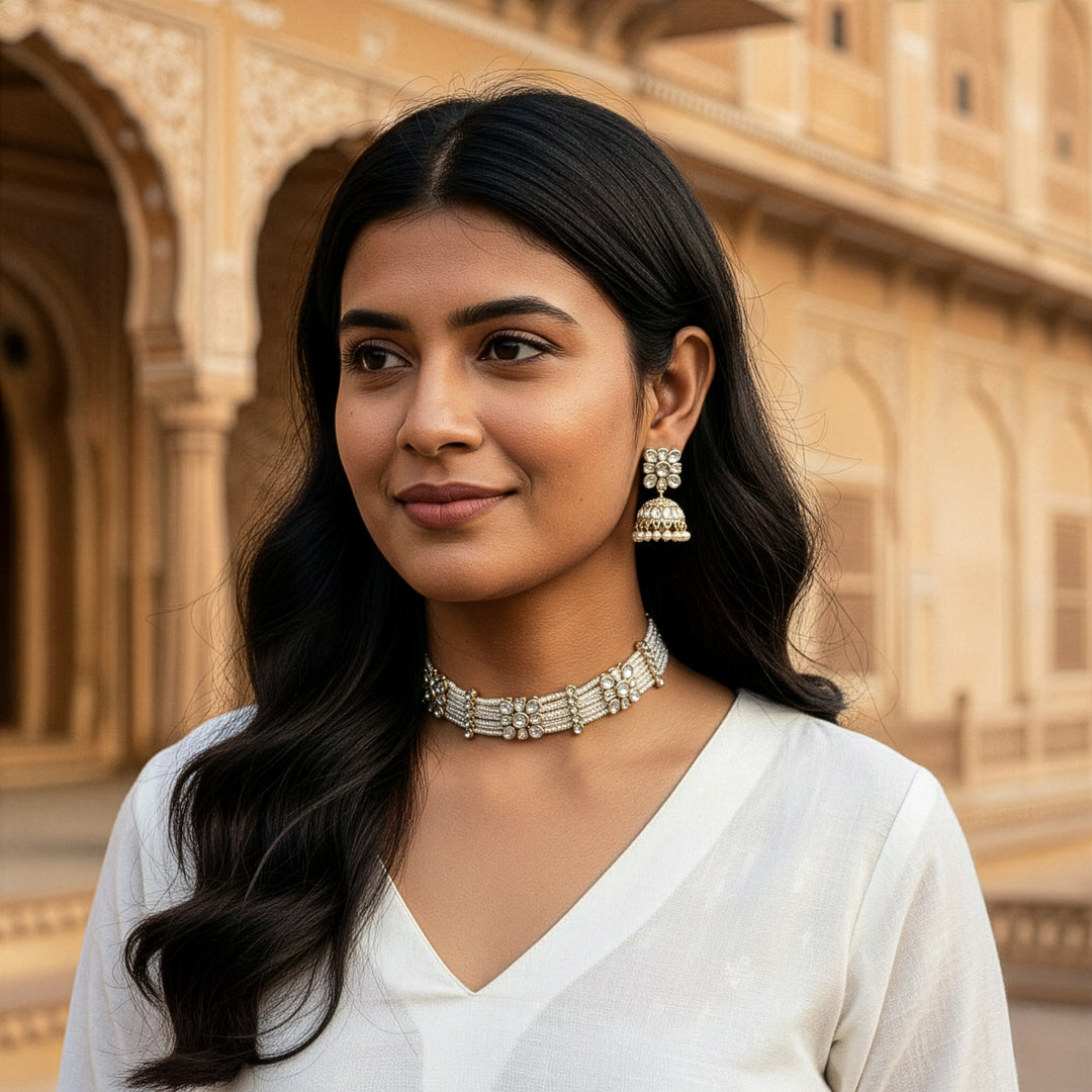 Kundan & Seed Pearl Choker Set with Jhumka Earrings