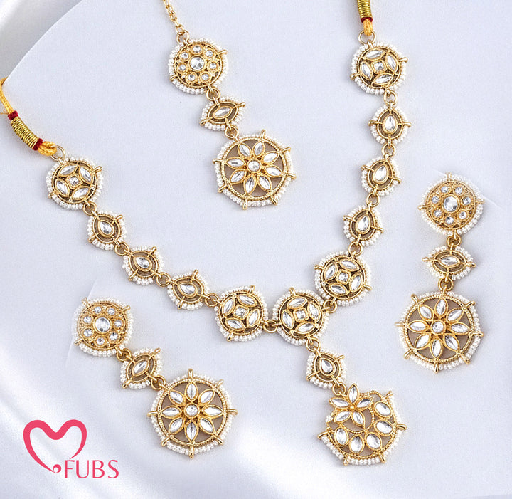 Traditional Pearl & Stone Necklace Set with Maang Tikka