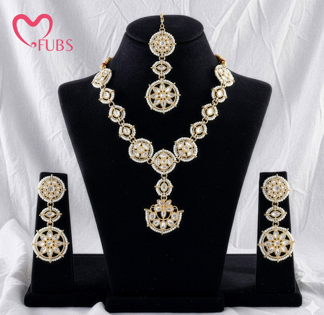 Traditional Pearl & Stone Necklace Set with Maang Tikka