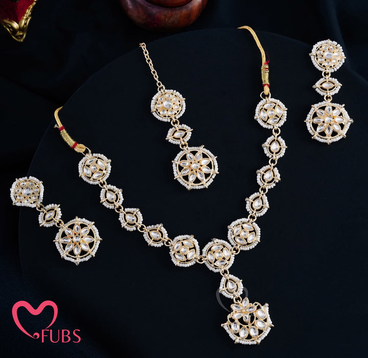 Traditional Pearl & Stone Necklace Set with Maang Tikka
