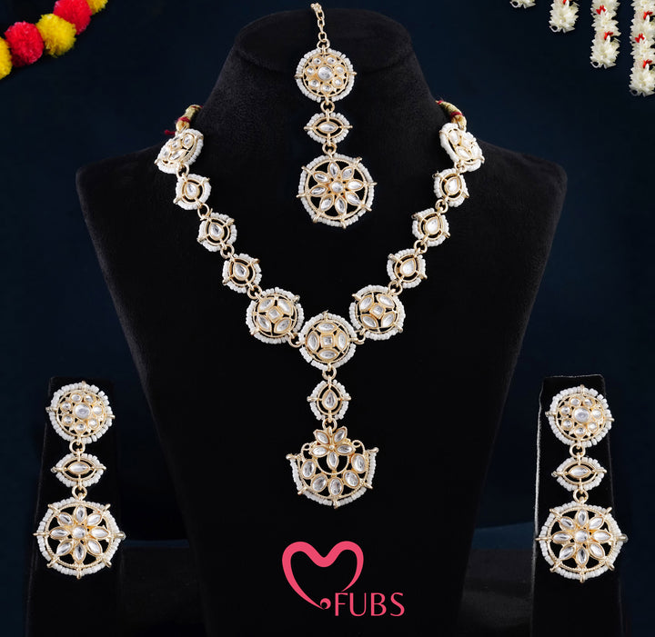 Traditional Pearl & Stone Necklace Set with Maang Tikka