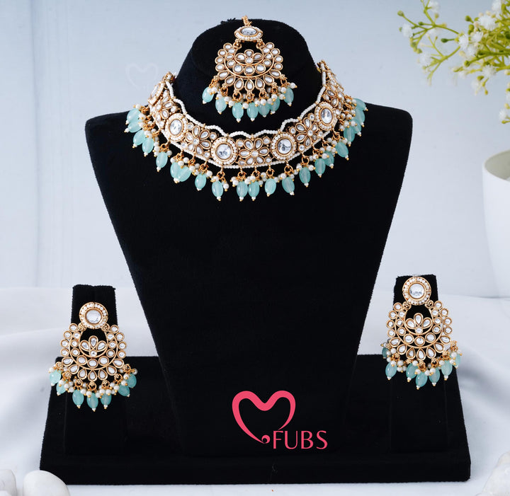 Noor Pearl-Encrusted Floral Necklace Set with Maang Tikka