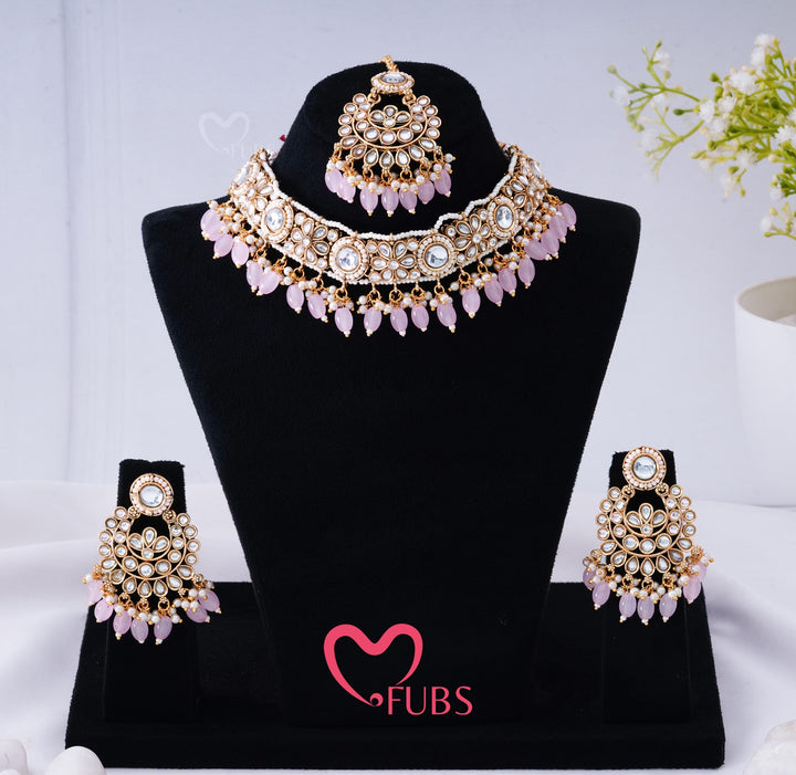 Noor Pearl-Encrusted Floral Necklace Set with Maang Tikka