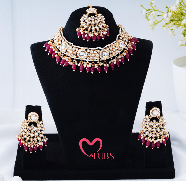 Noor Pearl-Encrusted Floral Necklace Set with Maang Tikka