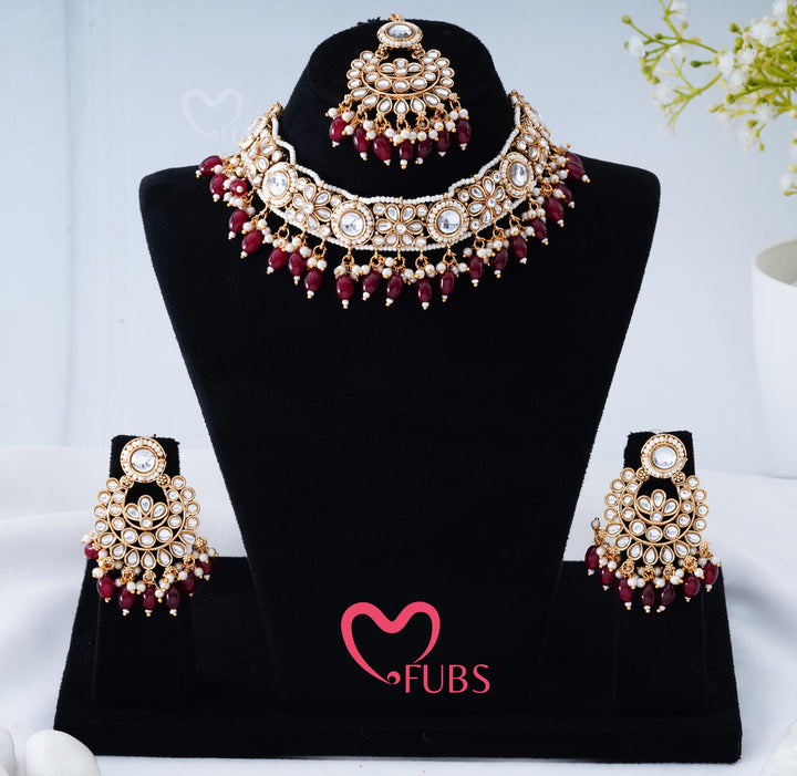 Noor Pearl-Encrusted Floral Necklace Set with Maang Tikka