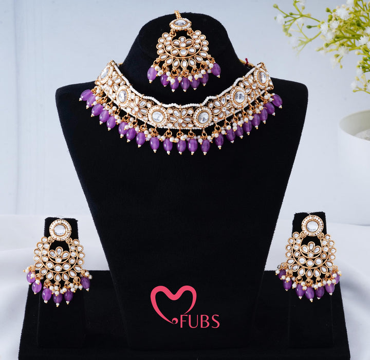 Noor Pearl-Encrusted Floral Necklace Set with Maang Tikka