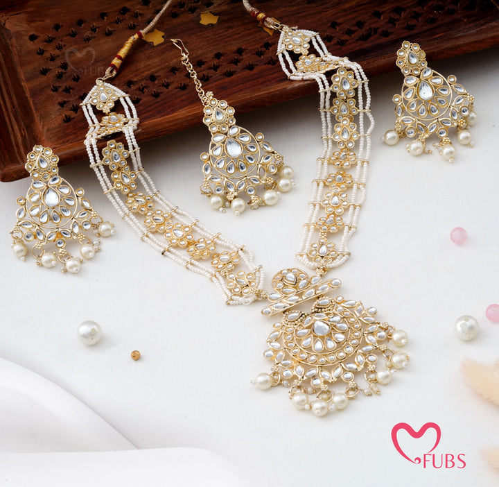Multi-Strand Seed Pearl Long Necklace & Maang Tikka Set