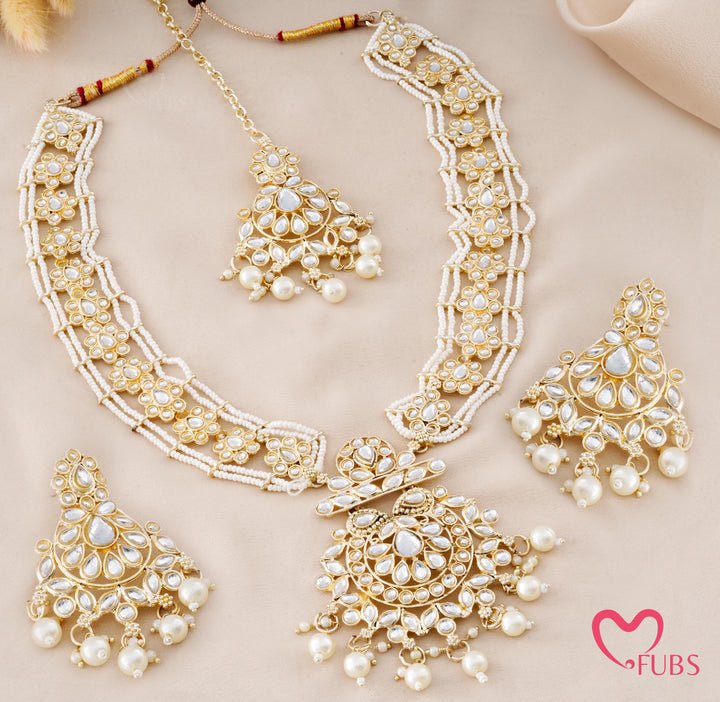 Multi-Strand Seed Pearl Long Necklace & Maang Tikka Set