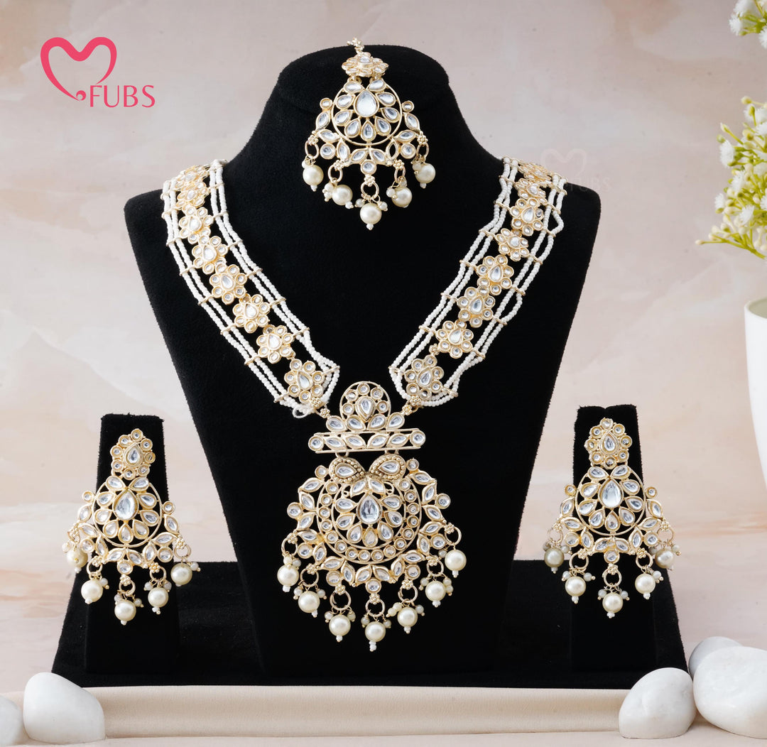 Multi-Strand Seed Pearl Long Necklace & Maang Tikka Set