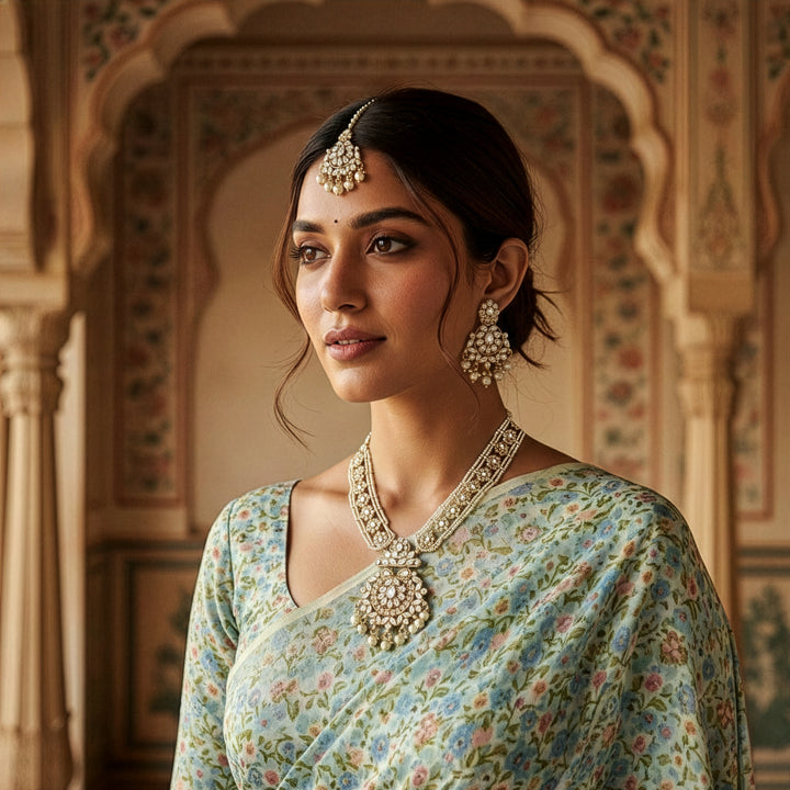 Multi-Strand Seed Pearl Long Necklace & Maang Tikka Set