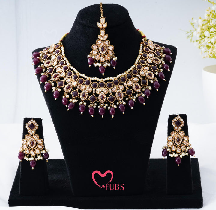 Regal Geometric Stone Choker Set with Hued Drops