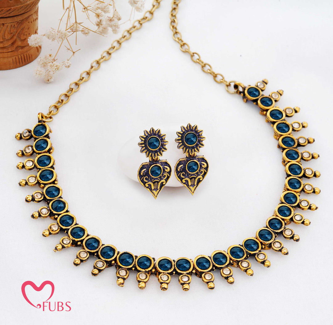 Traditional Gold-Tone Bib Choker Set with Stones