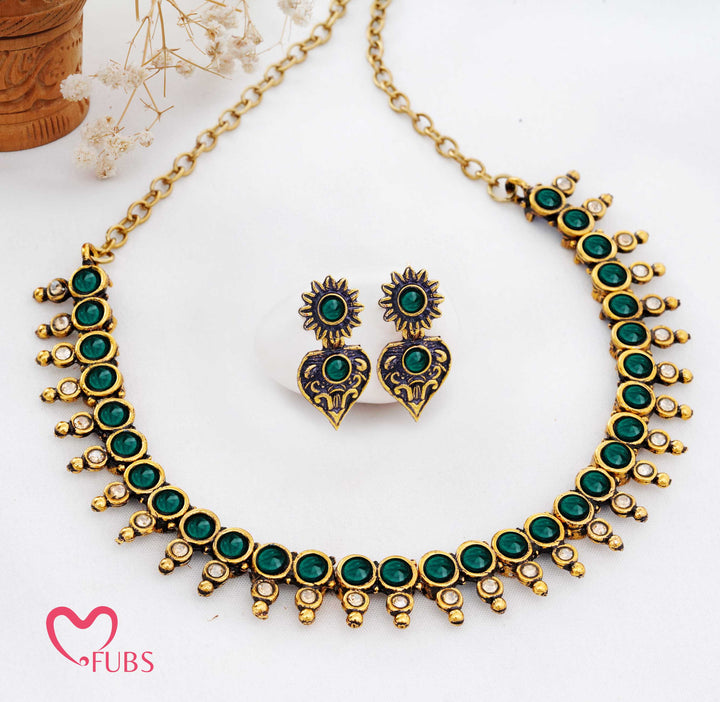 Traditional Gold-Tone Bib Choker Set with Stones