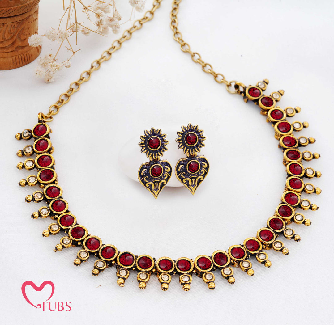 Traditional Gold-Tone Bib Choker Set with Stones