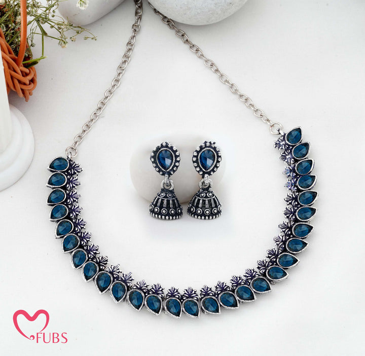 Traditional Oxidized Silver-Tone Necklace Set with Jhumka Earrings