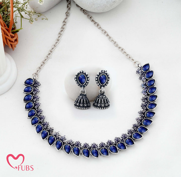 Traditional Oxidized Silver-Tone Necklace Set with Jhumka Earrings