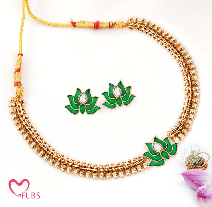 Traditional Meenakari Lotus Choker Necklace Set