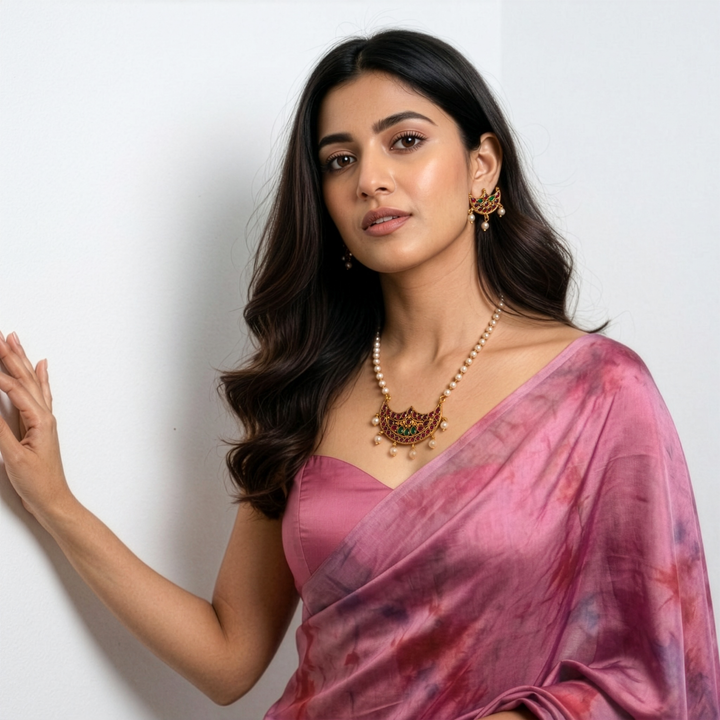Antique Finish South Indian Pendant Set with Pearls