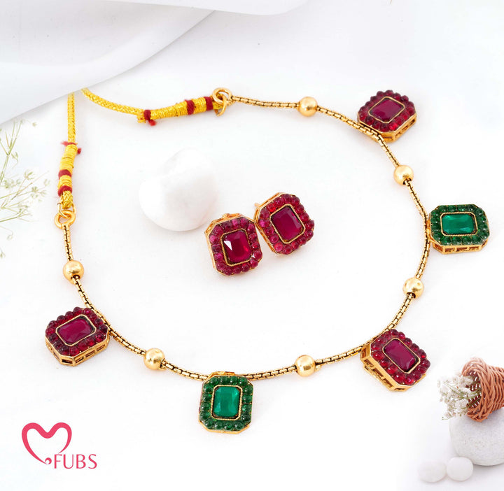 Traditional Bezel-Set Stone Necklace and Earrings Set