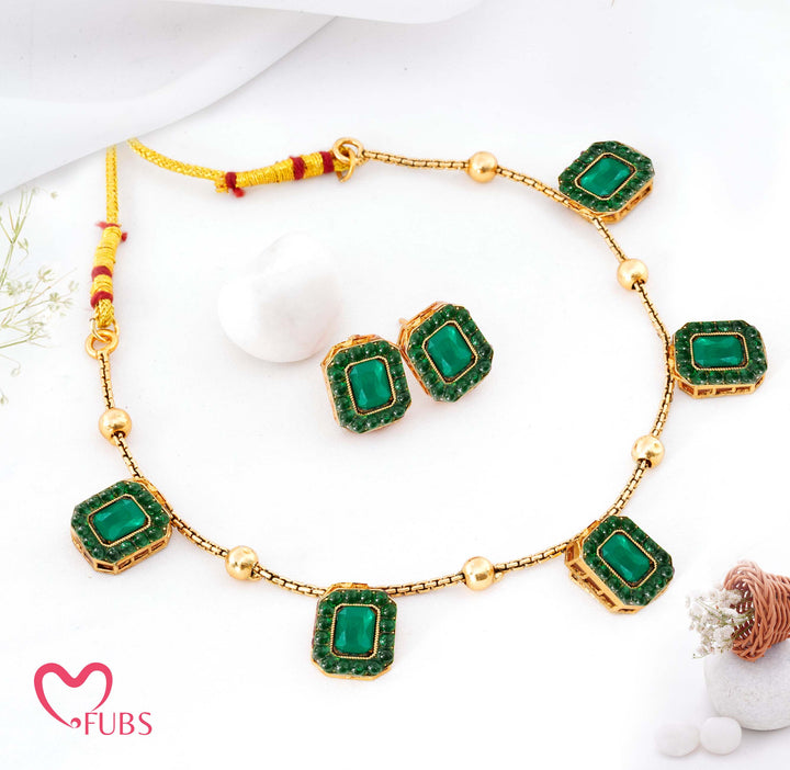 Traditional Bezel-Set Stone Necklace and Earrings Set