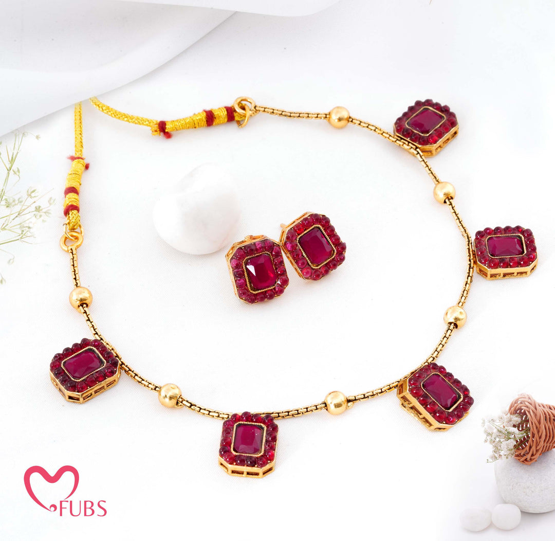 Traditional Bezel-Set Stone Necklace and Earrings Set