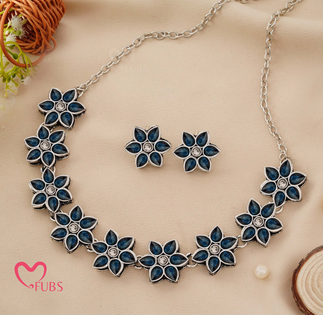 Aesthetic Oxidized Floral Choker Necklace Set