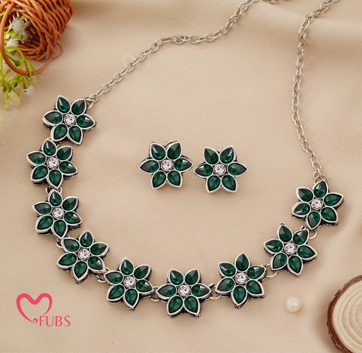 Aesthetic Oxidized Floral Choker Necklace Set