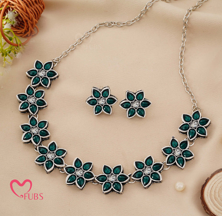 Aesthetic Oxidized Floral Choker Necklace Set