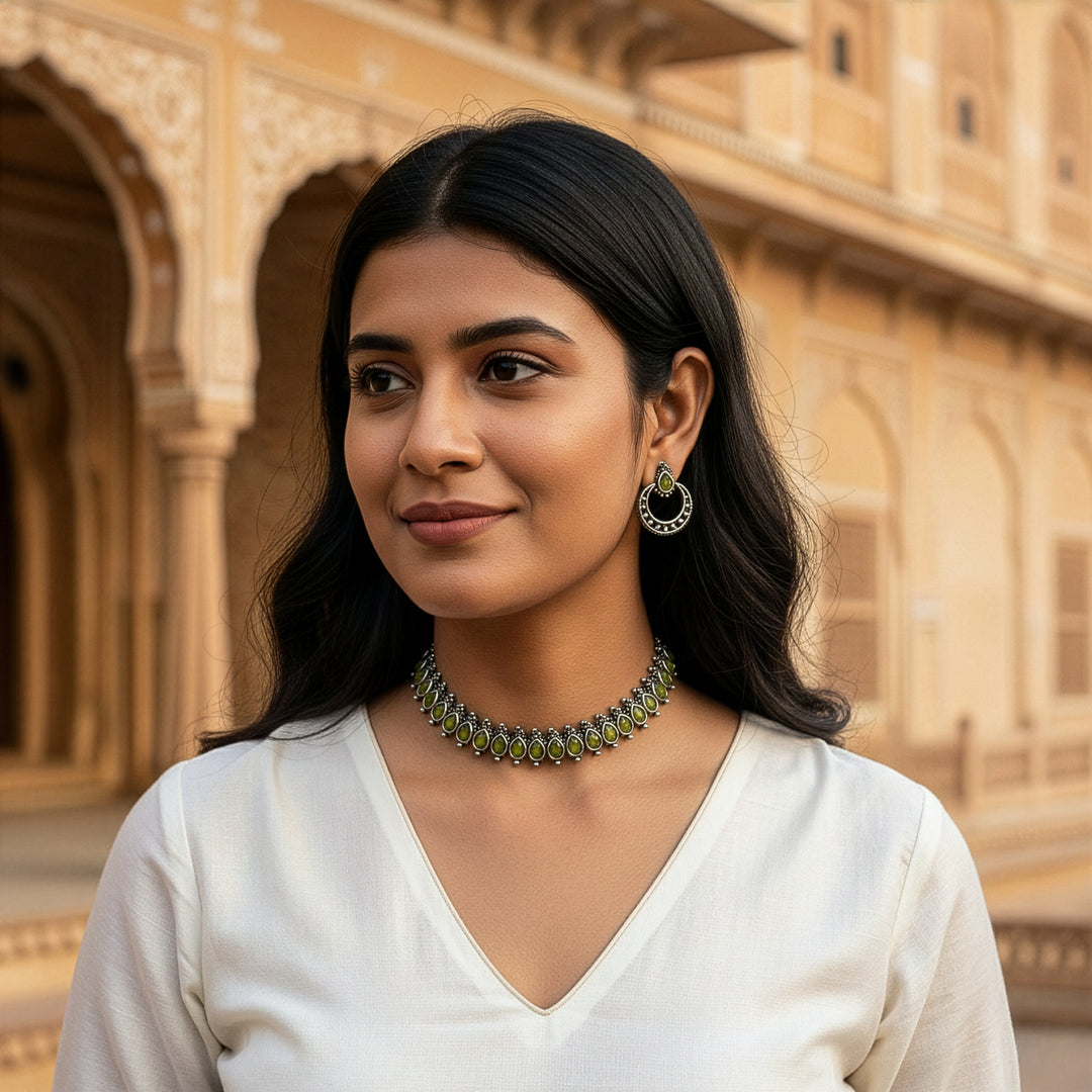 Tribal Style Teardrop Choker Necklace Set