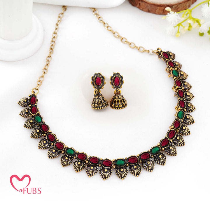 Traditional Antique Finish Choker Set with Jhumka Earrings