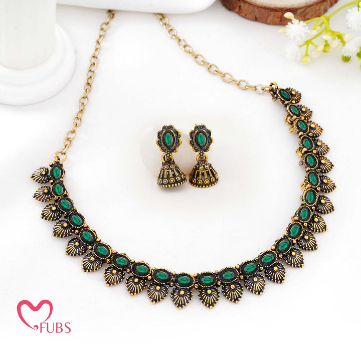 Traditional Antique Finish Choker Set with Jhumka Earrings