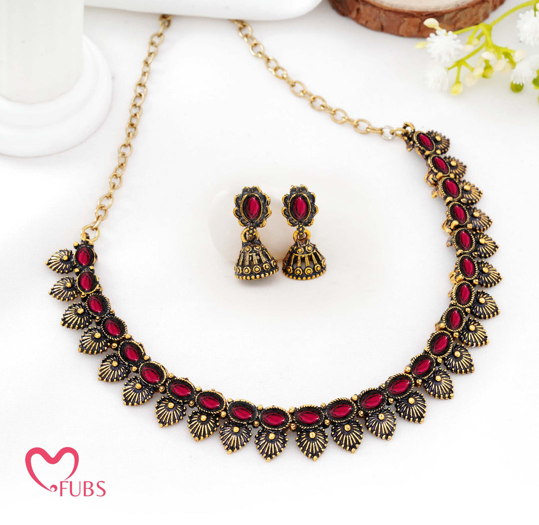 Traditional Antique Finish Choker Set with Jhumka Earrings