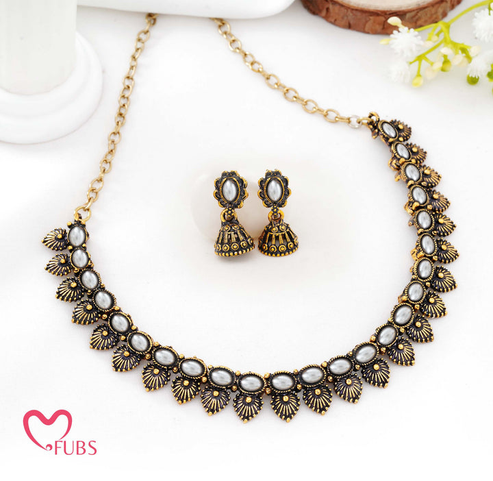 Traditional Antique Finish Choker Set with Jhumka Earrings