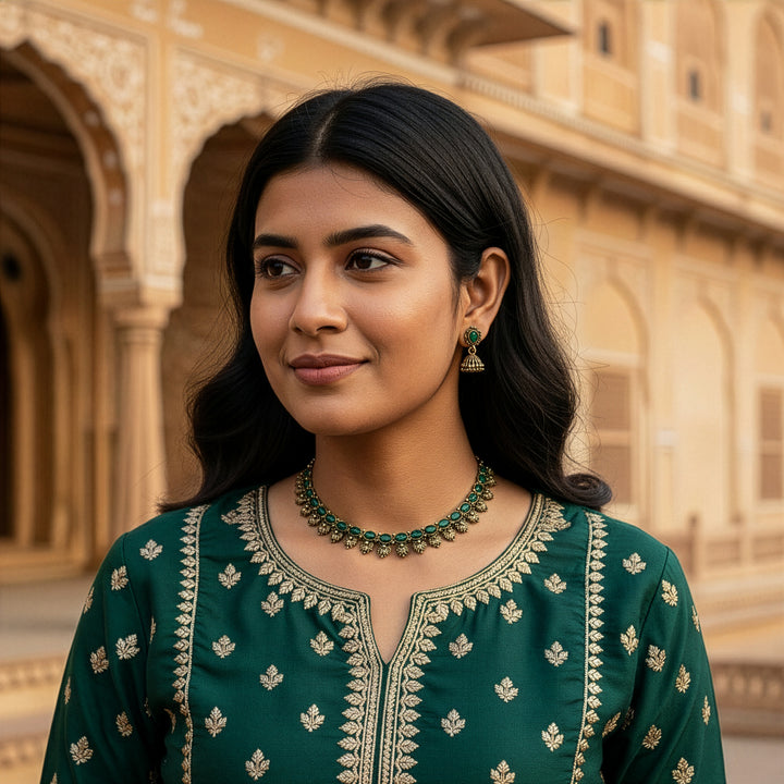 Traditional Antique Finish Choker Set with Jhumka Earrings